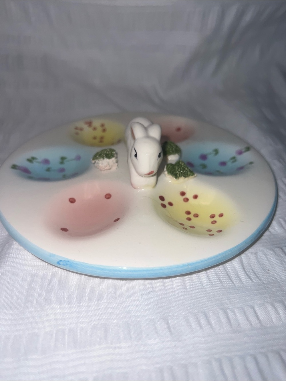 Nantucket pottery- Pastel Bunny Egg Platter - Multicolor Ceramic Centerpiece